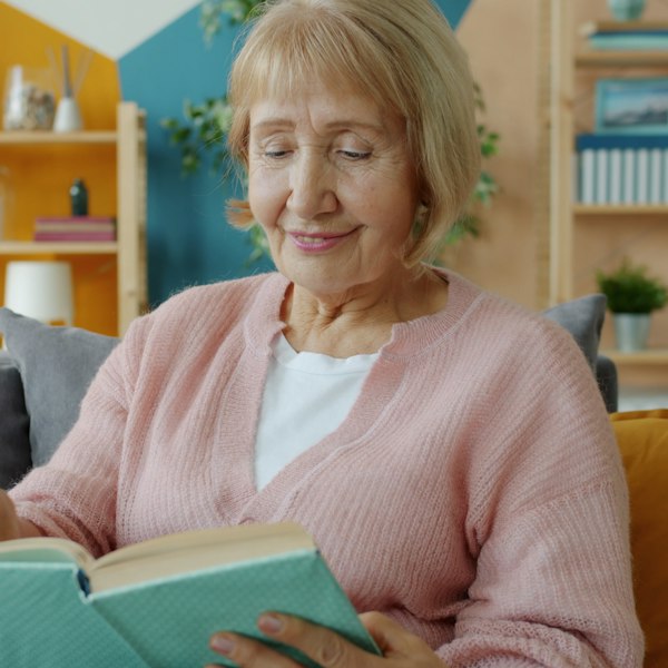 Woman reading on a sofa